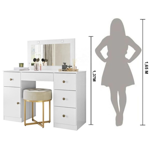 Encontraproduto.com.br - Penteadeira Camarim Com Led 5 Gavetas 1 Porta Branco Sonhos