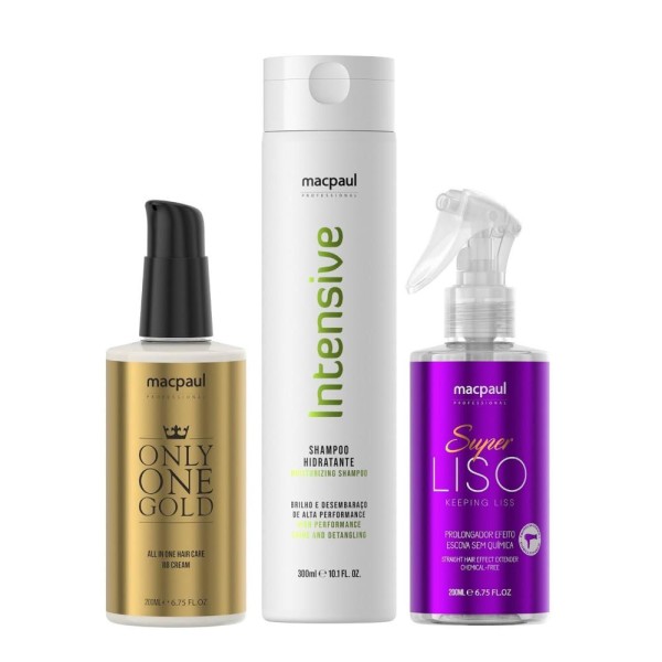Kit MacPaul - Shampoo Intensive 300ml + Only One Gold 200ml + Super Liso 200ml