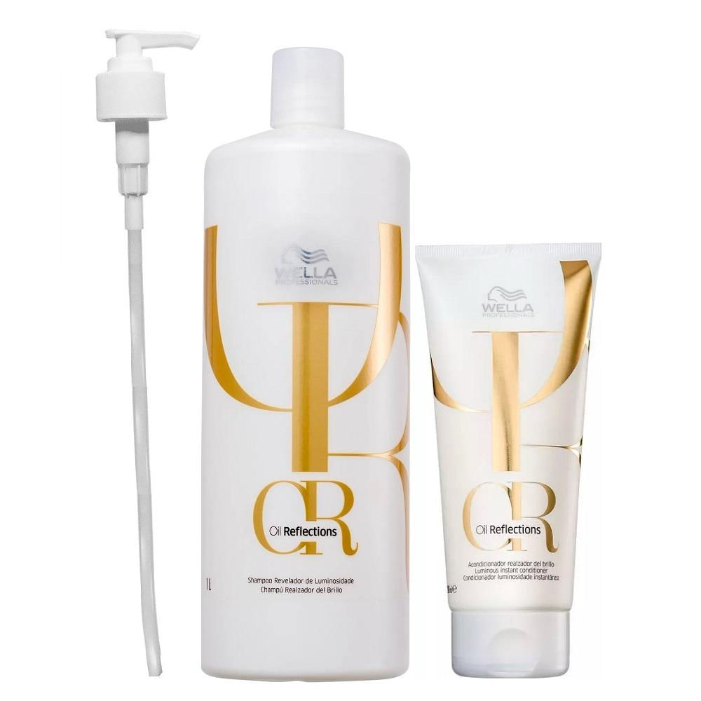 Wella Professionals Oil Reflections - Kit Shampoo 1L + Condicionador 200ml + Válvula Pump