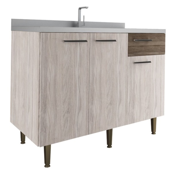 Balcão Pia P/Cozinha 120cm 3 Portas 1 Gaveta Elmo/Carvalho