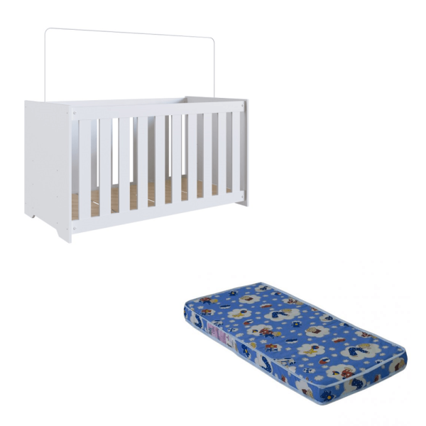Encontraproduto.com.br - Berço Bebe Infantil Americano com Colchão Aconchego Completa Móveis Branco