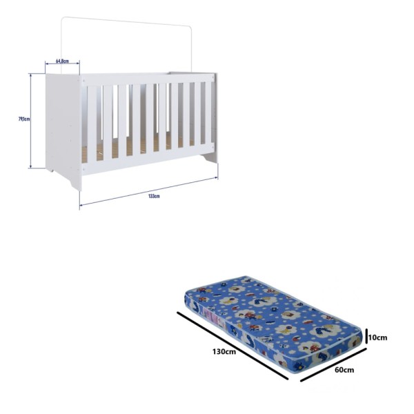 Encontraproduto.com.br - Berço Bebe Cama Infantil Americano com Colchão 3 em 1 Completa Branco
