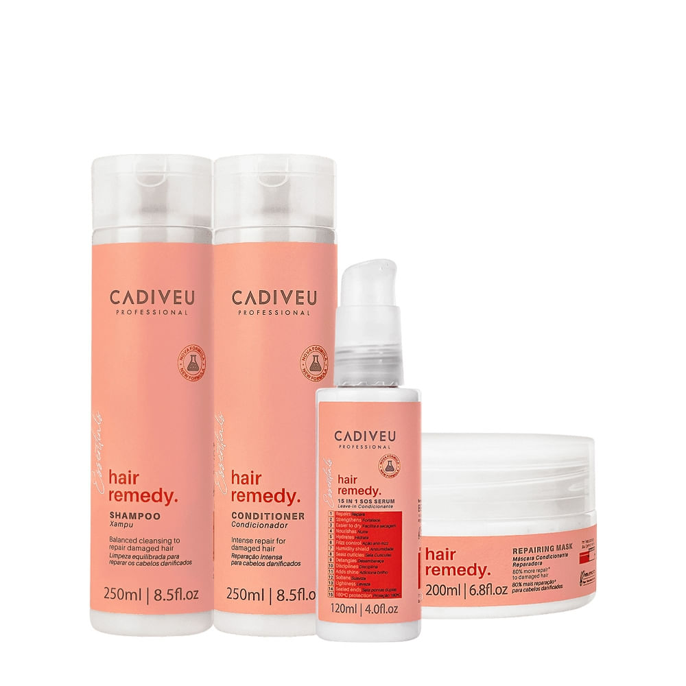 Kit Cadiveu Professional Hair Remedy Shampoo Condicionador Máscara e leave-in (4 produtos)
