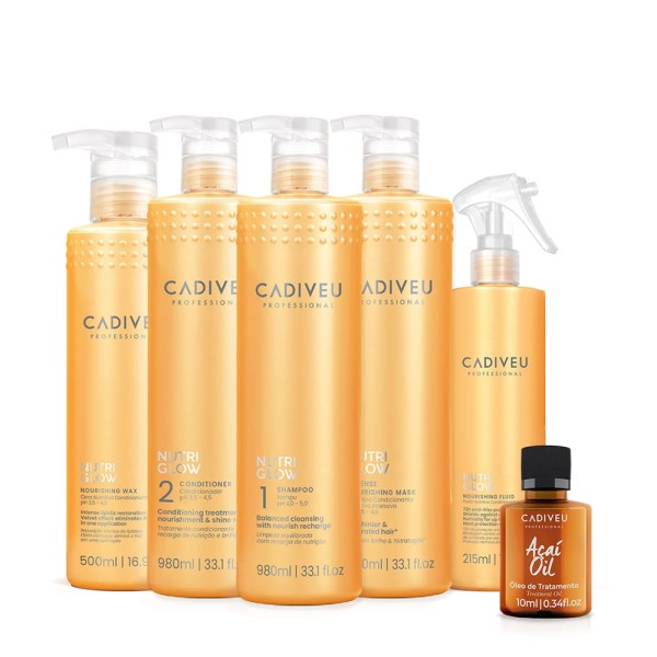 Encontraproduto.com.br - Kit Cadiveu Professional Nutri Glow Litro Completo e Óleo Açai 10ml (6 produtos)
