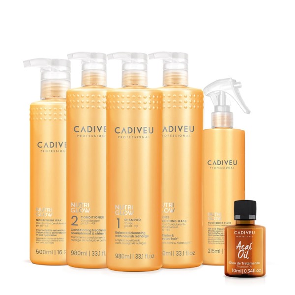 Encontraproduto.com.br - Kit Cadiveu Professional Nutri Glow Litro Completo e Óleo Açai 10ml (6 produtos)