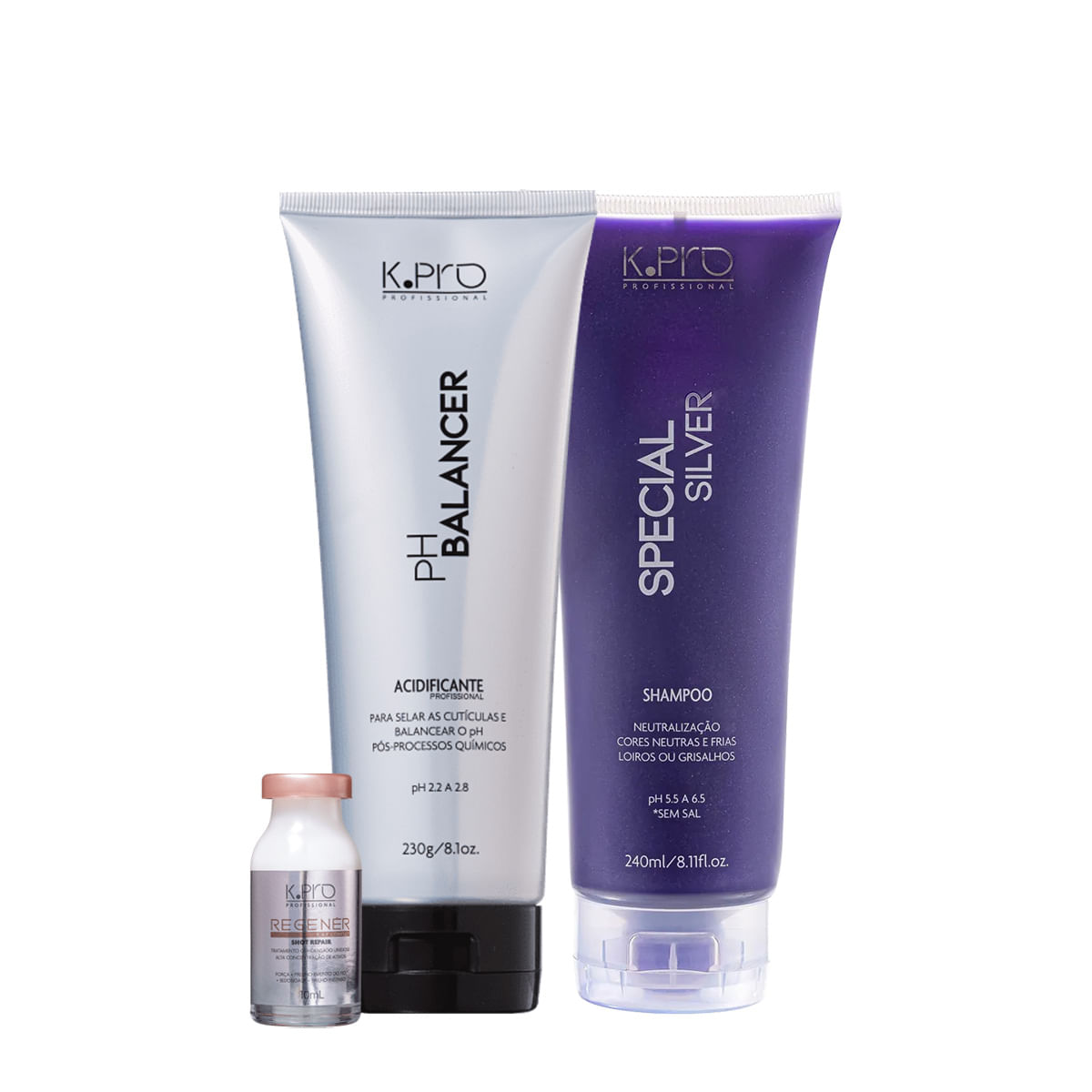 Kit K.Pro Special Silver Ph 5.5 a 6.5 Acidificante e Regenér Shot Ampola (3 produtos)