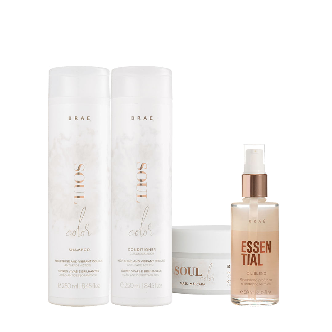 Kit Braé Soul Color Shampoo Condicionador Máscara e Essential Oil Blend (4 produtos)