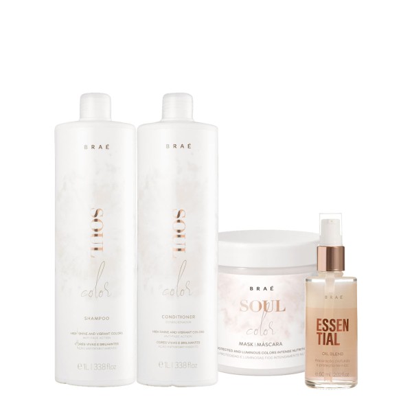 Kit Braé Soul Color Shampoo Condicionador Litro Máscara e Essential Oil Blend (4 produtos)