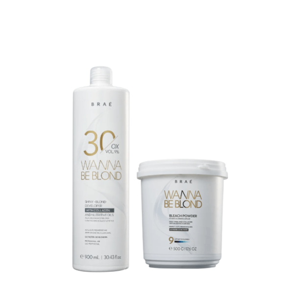 Encontraproduto.com.br - BRAÉ Wanna Be Blond 9% Água Oxigenada 30 Volumes 900ml+Pó Descolorante 500g