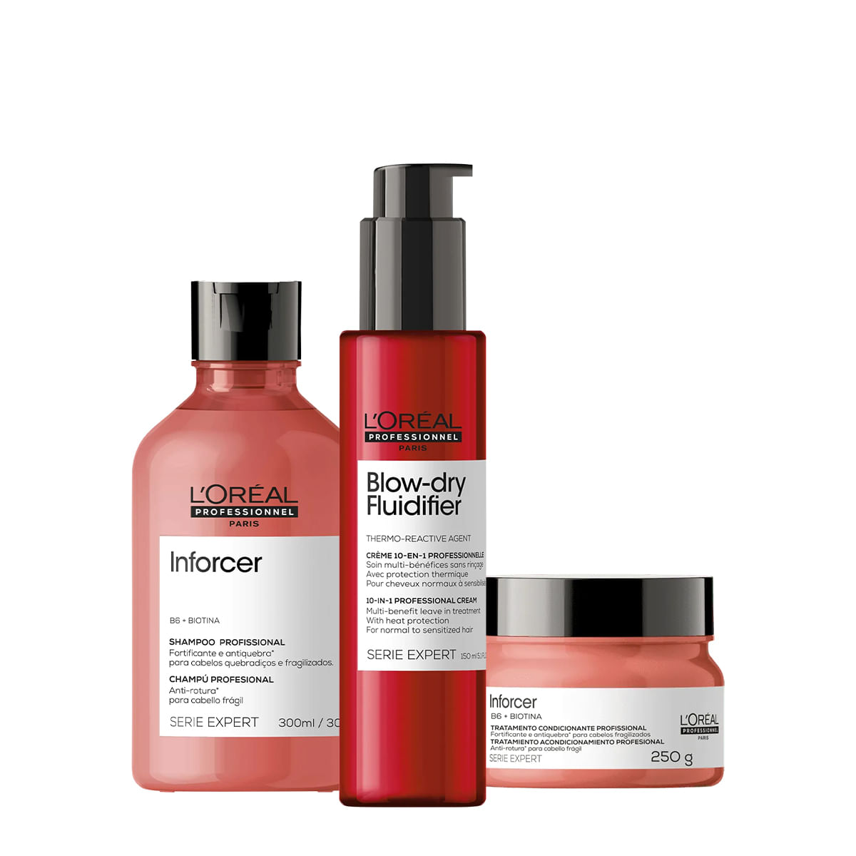 Encontraproduto.com.br - Kit LOréal Professionnel Inforcer Serie Expert Shampoo Máscara e Blow Dry Fluidifier Leave-In (3 produtos)