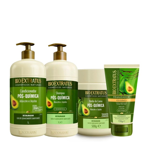 Kit Bio Extratus Pós-Química Shampoo Condicionador Banho de Creme e Finalizador (4 produtos)