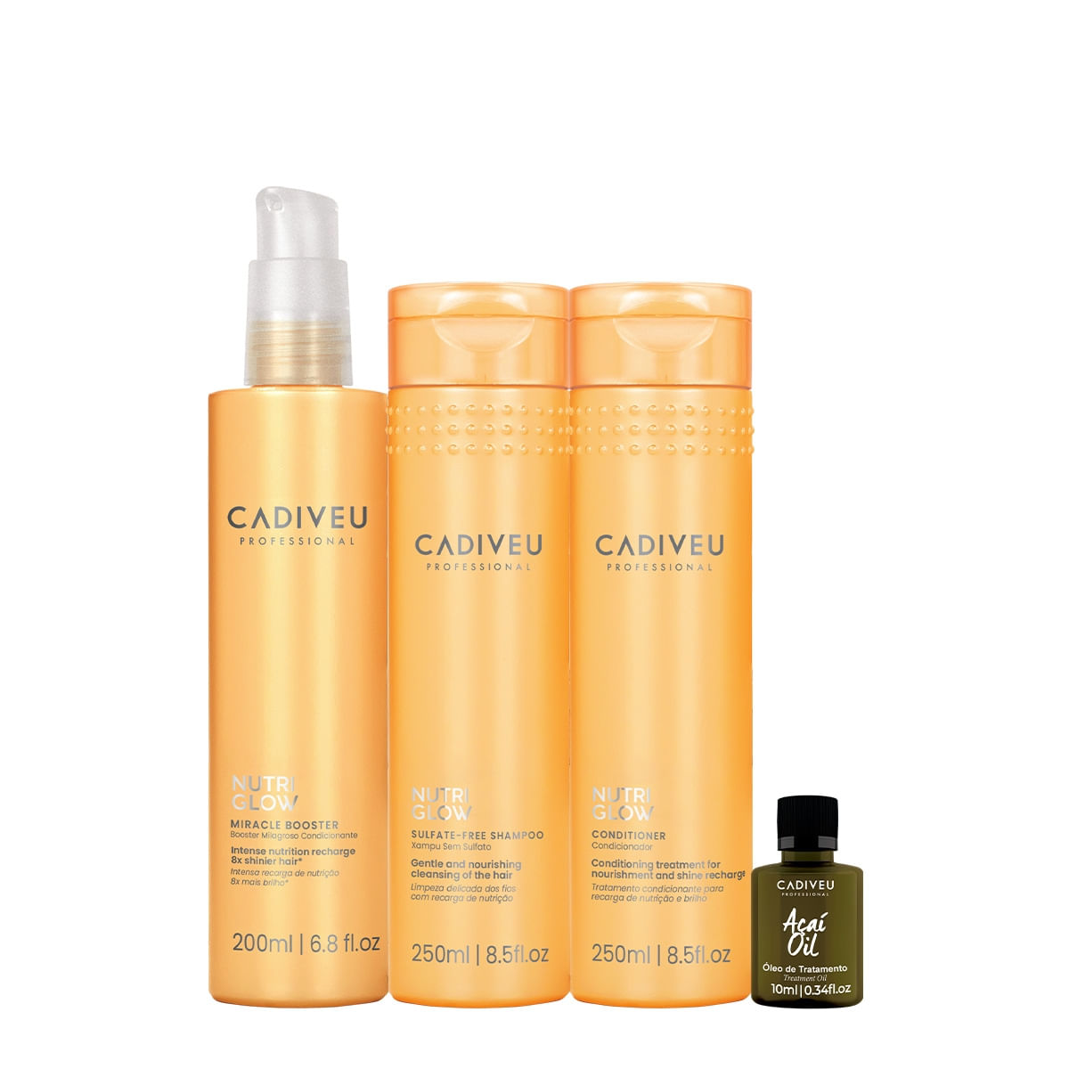 Kit Cadiveu Professional Nutri Glow Shampoo Condicionador Pré-Shampoo  e Açaí Oil  (4 produtos)