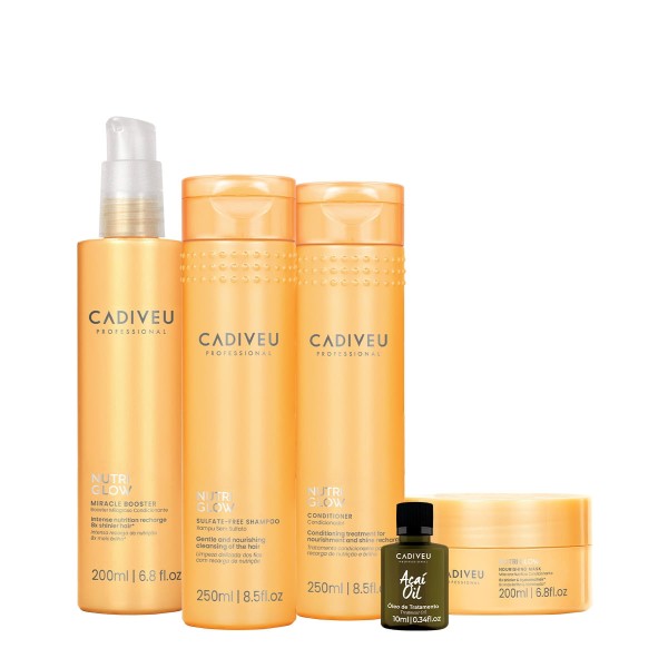 Encontraproduto.com.br - Kit Cadiveu Professional Nutri Glow Shampoo Condicionador Máscara Pré-Shampoo e Açaí Oil (5 produtos)
