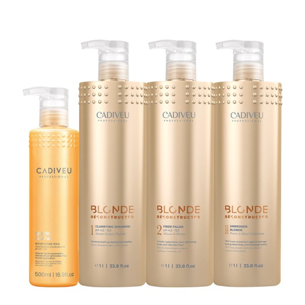 Encontraproduto.com.br - Kit Cadiveu Professional Nutri Glow Cera Nutritiva e Blonde Reconstructor Clarifying Shampoo Condicionador e Máscara (4