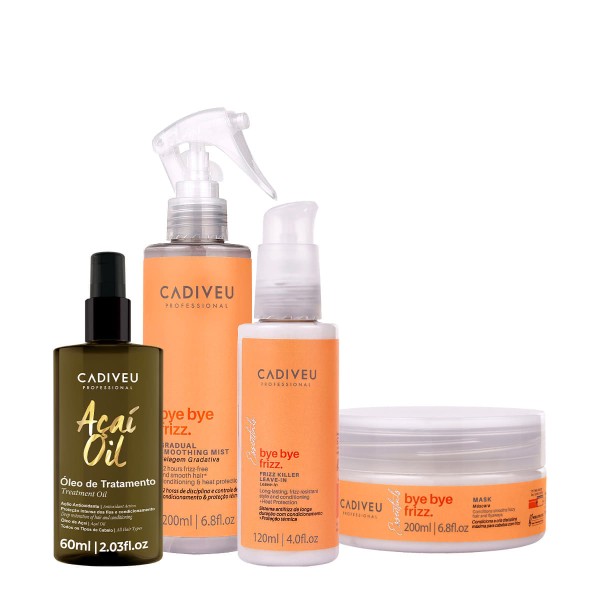 Encontraproduto.com.br - Kit Cadiveu Professional Bye Bye Frizz Selagem Leave-in Máscara e Açaí Oil 60 (4 produtos)
