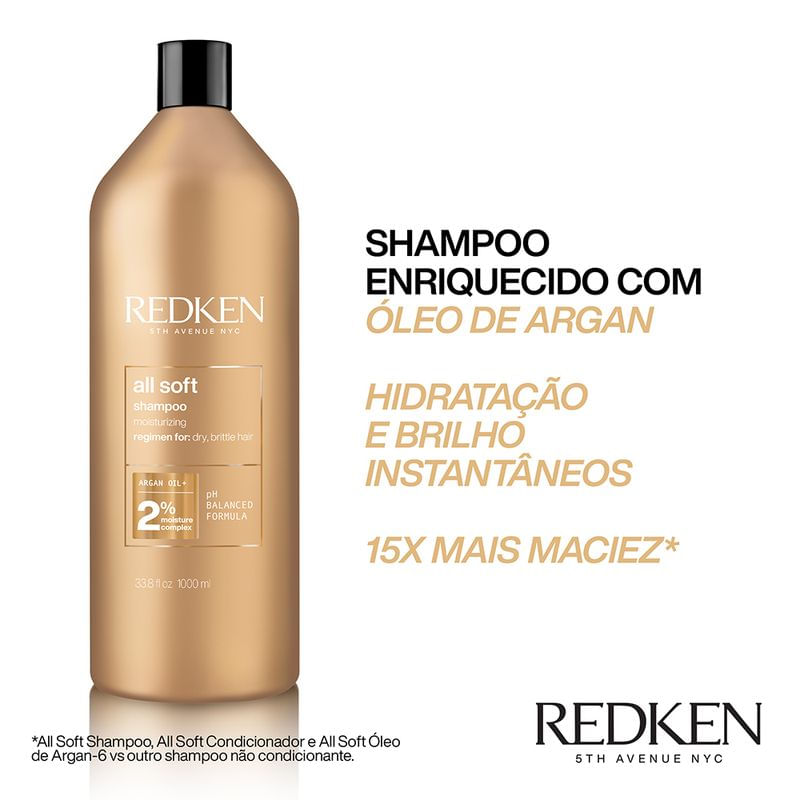 Encontraproduto.com.br - Kit Redken All Soft Shampoo Litro Máscara e Leave-in (3 produtos)