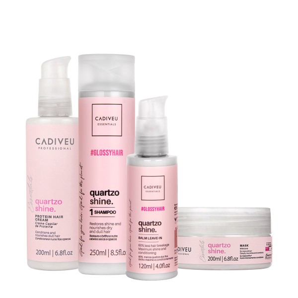 Encontraproduto.com.br - Kit Cadiveu Professional Essentials Quartzo Shine Shampoo Máscara Pré Shampoo e Leave-in (4 produtos)