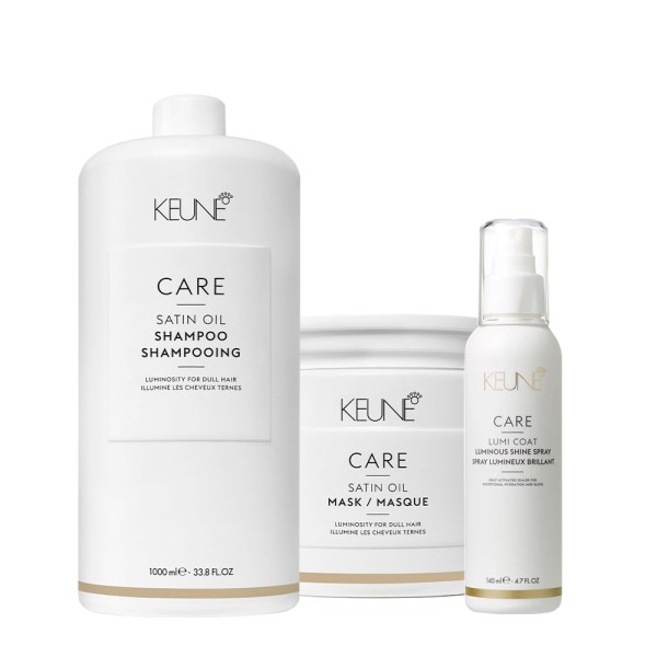 Kit Keune Care Satin Oil Shampoo Máscara e Lumi Coat Finalizador (3 produtos)