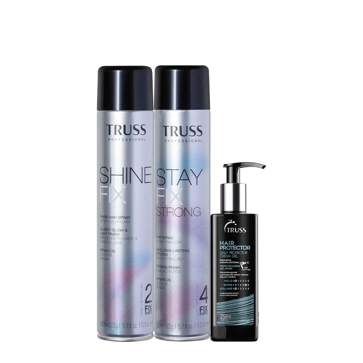 Kit Truss Fix Strong Shine Spray de Brilho e Hair Protector (3 produtos)
