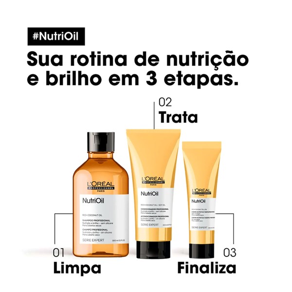Encontraproduto.com.br - Kit LOréal Professionnel NutriOil Shampoo Condicionador Máscara e Blow Dry Fluidifier Leave-In e Ampola (5 produtos)