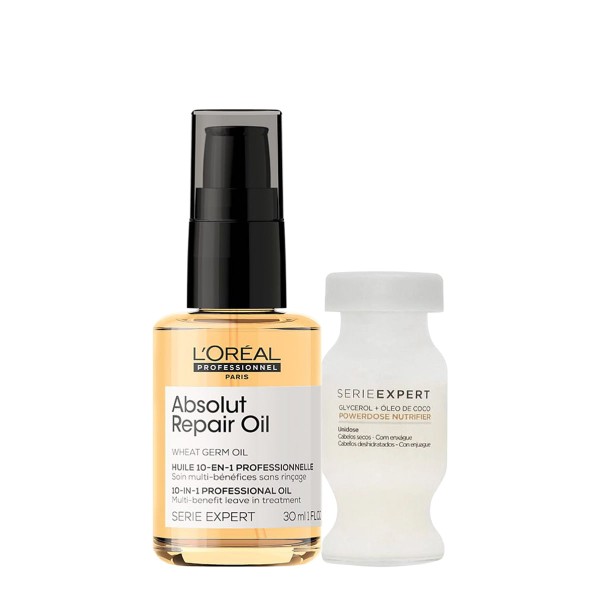 Kit LOreal Professionel Serie Expert Absolut Repair Gold Quinoa 10in1 Óleo e Ampola de Nutrição (2 produtos)