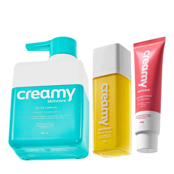 Kit Creamy Calming Cream Hidratante Facial Ácido Lático Sérum Facial e Gel de Limpeza (3 produtos)