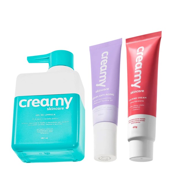 Kit Creamy Calming Cream Hidratante Facial Anti-Aging Redutor de Linhas Gel de Limpeza (3 produtos)