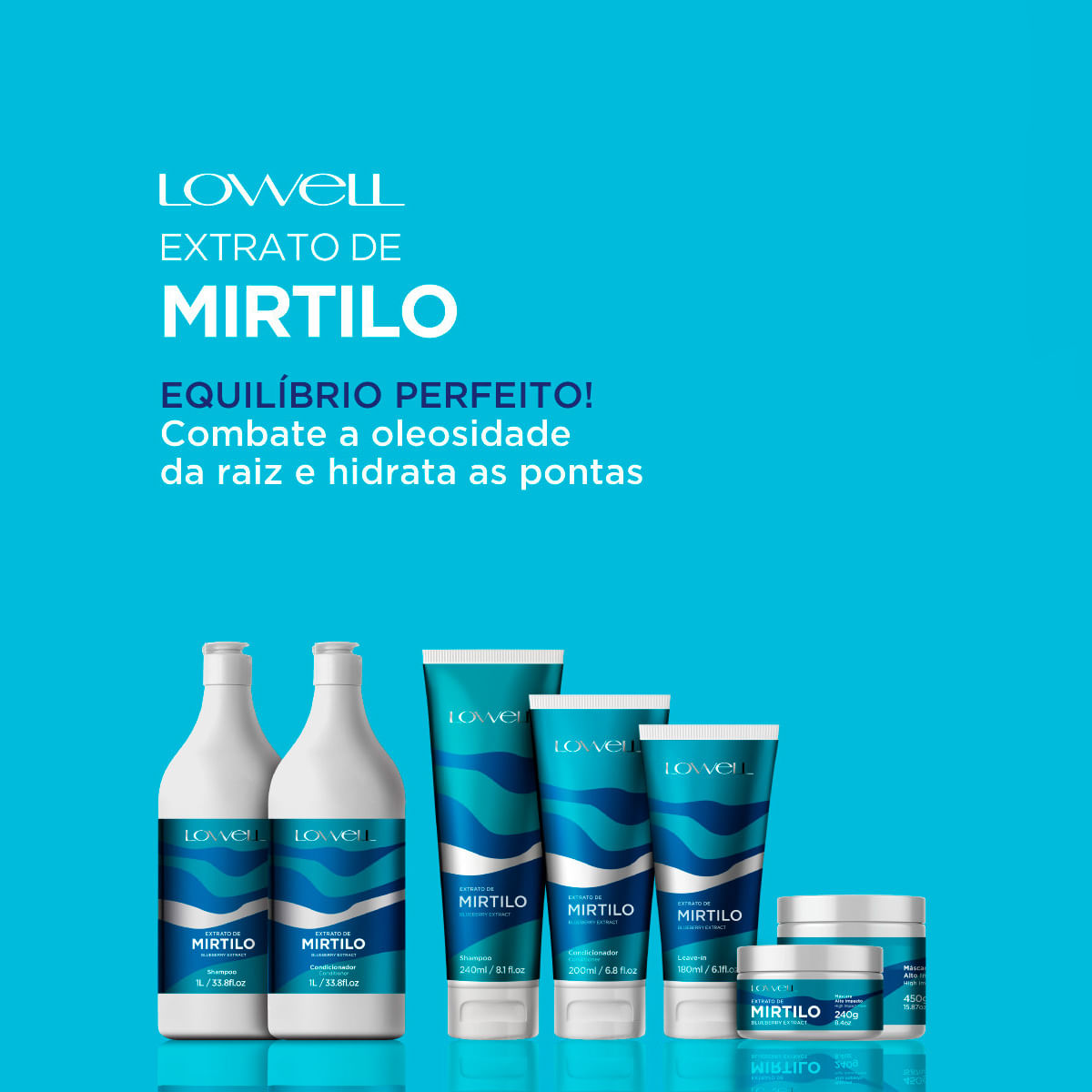 Kit Lowell Extrato de Mirtilo Shampoo Condicionador Óleo e Pour Toi Parfum Cabelo e Corpo (4 produtos)