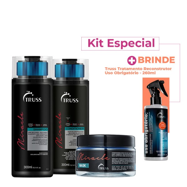 Kit Truss Miracle Shampoo Condicionador Máscara e Uso Obrigatório (4 produtos)