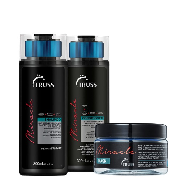 Encontraproduto.com.br - Kit Truss Miracle Shampoo Condicionador Máscara e Uso Obrigatório (4 produtos)