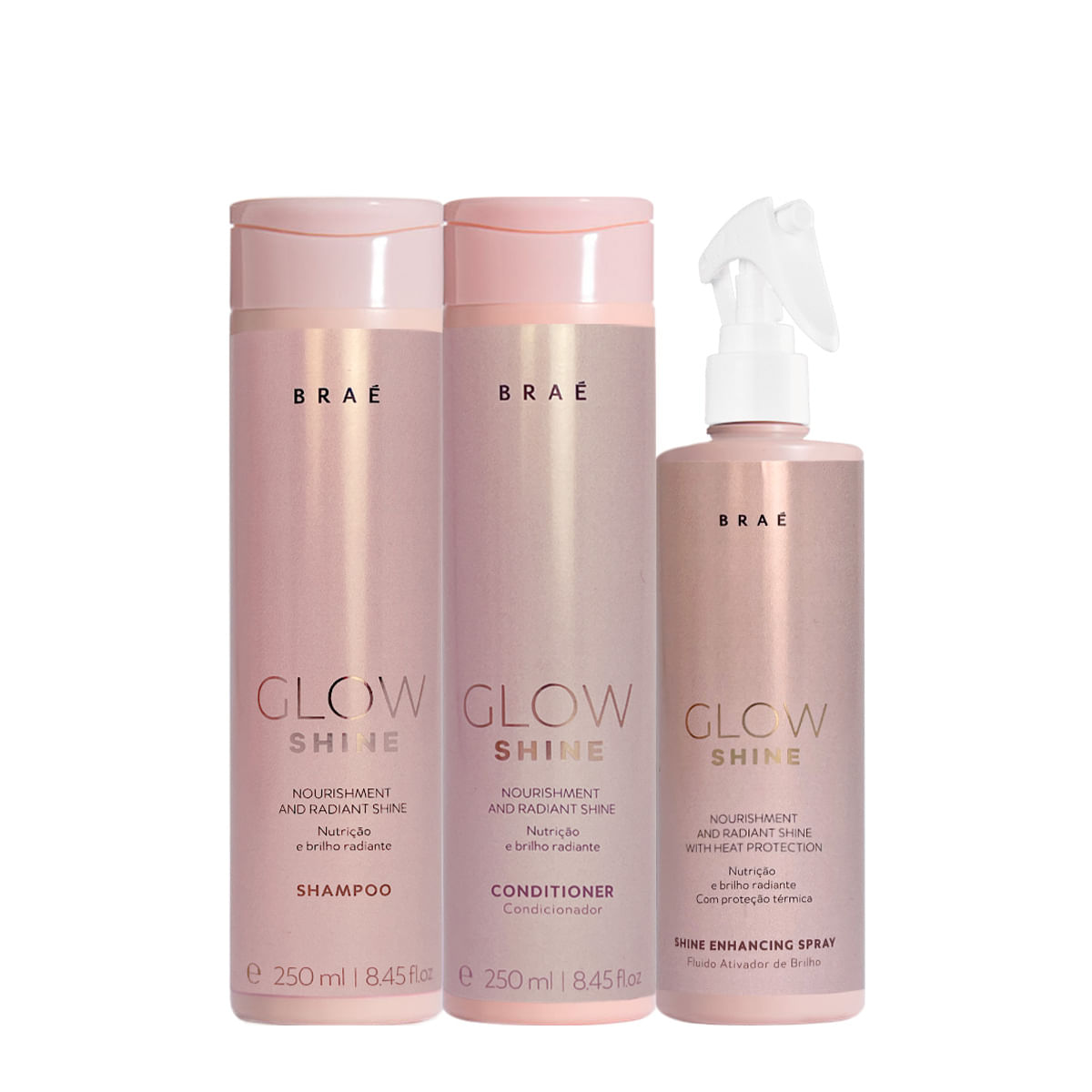 Kit Braé Glow Shine Shampoo Condicionador e Ativador de Brilho (3 produtos)
