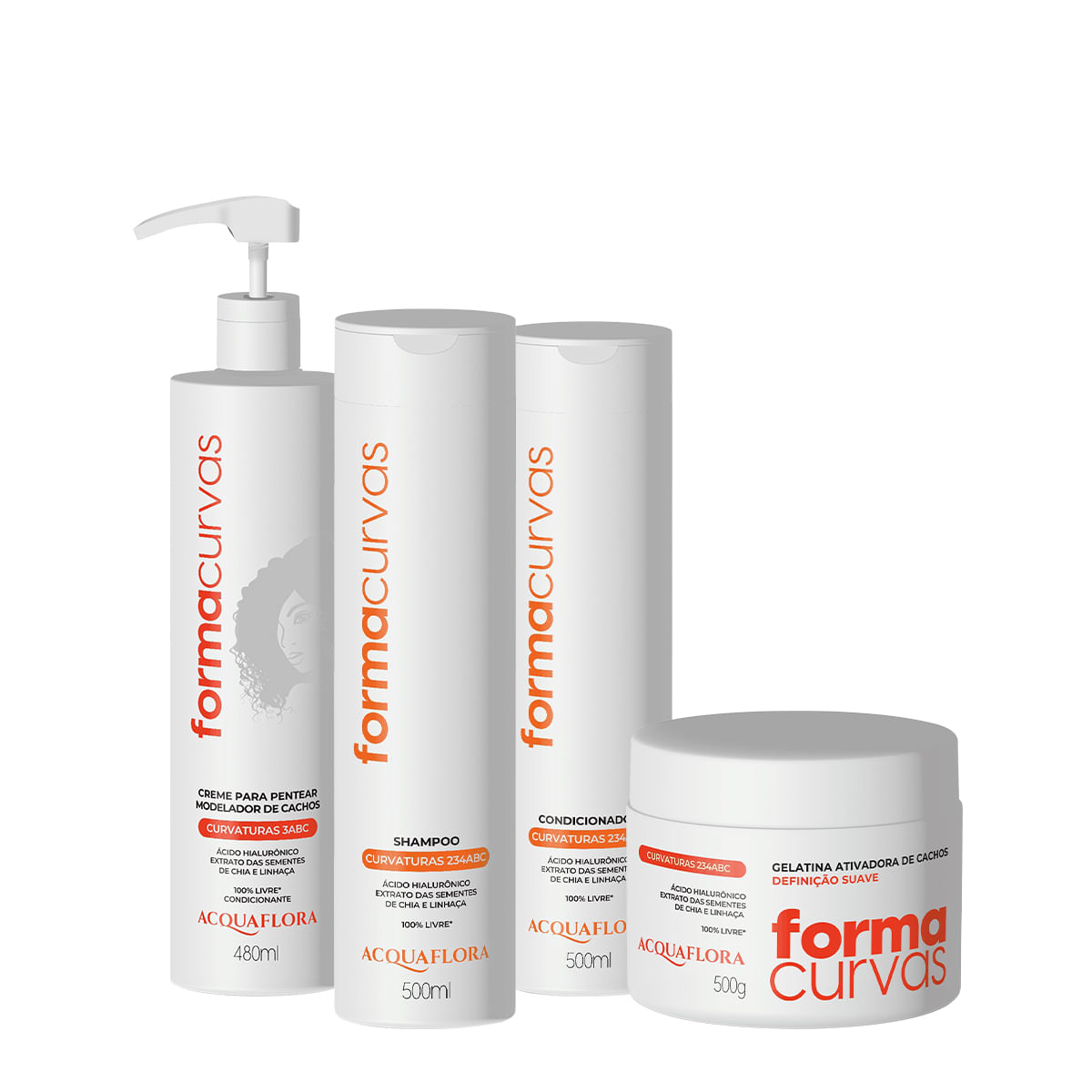 Encontraproduto.com.br - Kit Acquaflora Forma Curvas Duo Creme de Pentear Cachos e Gelatina Suave (4 produtos)