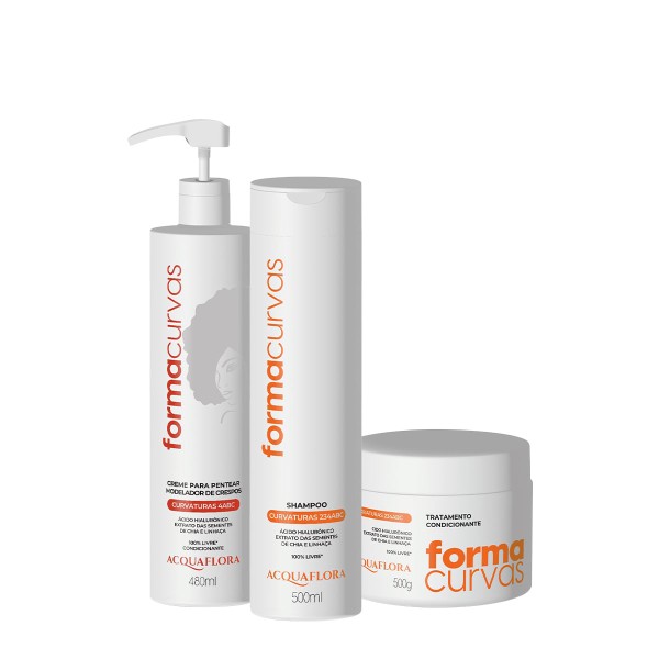 Encontraproduto.com.br - Kit Acquaflora Forma Curvas Shampoo Tratamento Condicionante e Creme de Pentear Crespos (3 produtos)