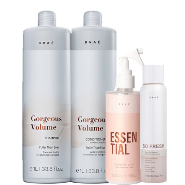 Encontraproduto.com.br - BRAÉ Gorgeous Volume Duo 1L Essential 260ml e So Fresh 150ml