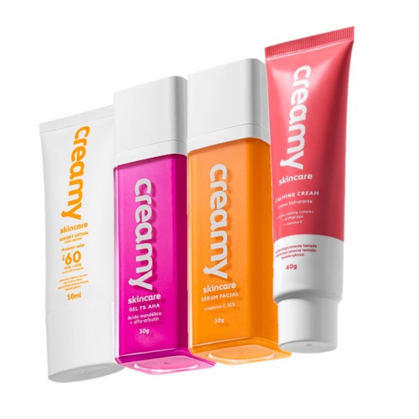 Kit Creamy Skincare Vitamina C Mandélico Hidratante Calming Cream Protetor Facial FPS60 (4 produtos)