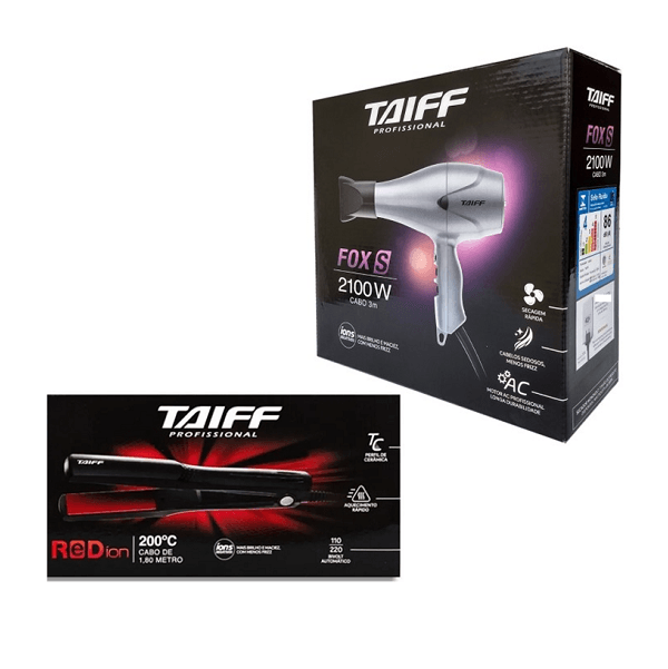 Encontraproduto.com.br - Taiff Secador Fox Ion S 2100w 110V+Elegance Red Íon 200C Bivolt
