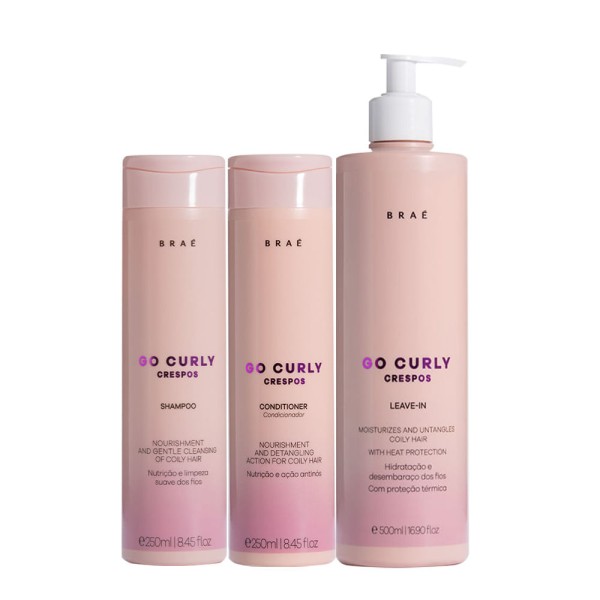 Encontraproduto.com.br - Kit Braé Go Curly Crespos Shampoo Condicionador Leave-in (3 produtos)