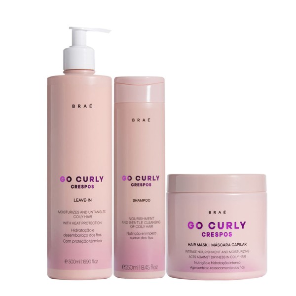 Encontraproduto.com.br - Kit Braé Go Curly Crespos Shampoo Máscara Leave-in (3 produtos)