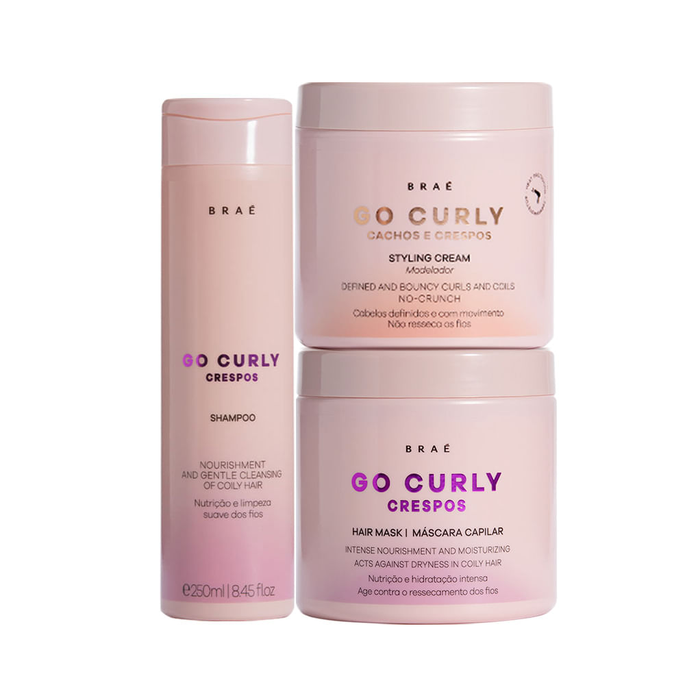 Kit Braé Go Curly Crespos Shampoo Máscara Modelador (3 produtos)