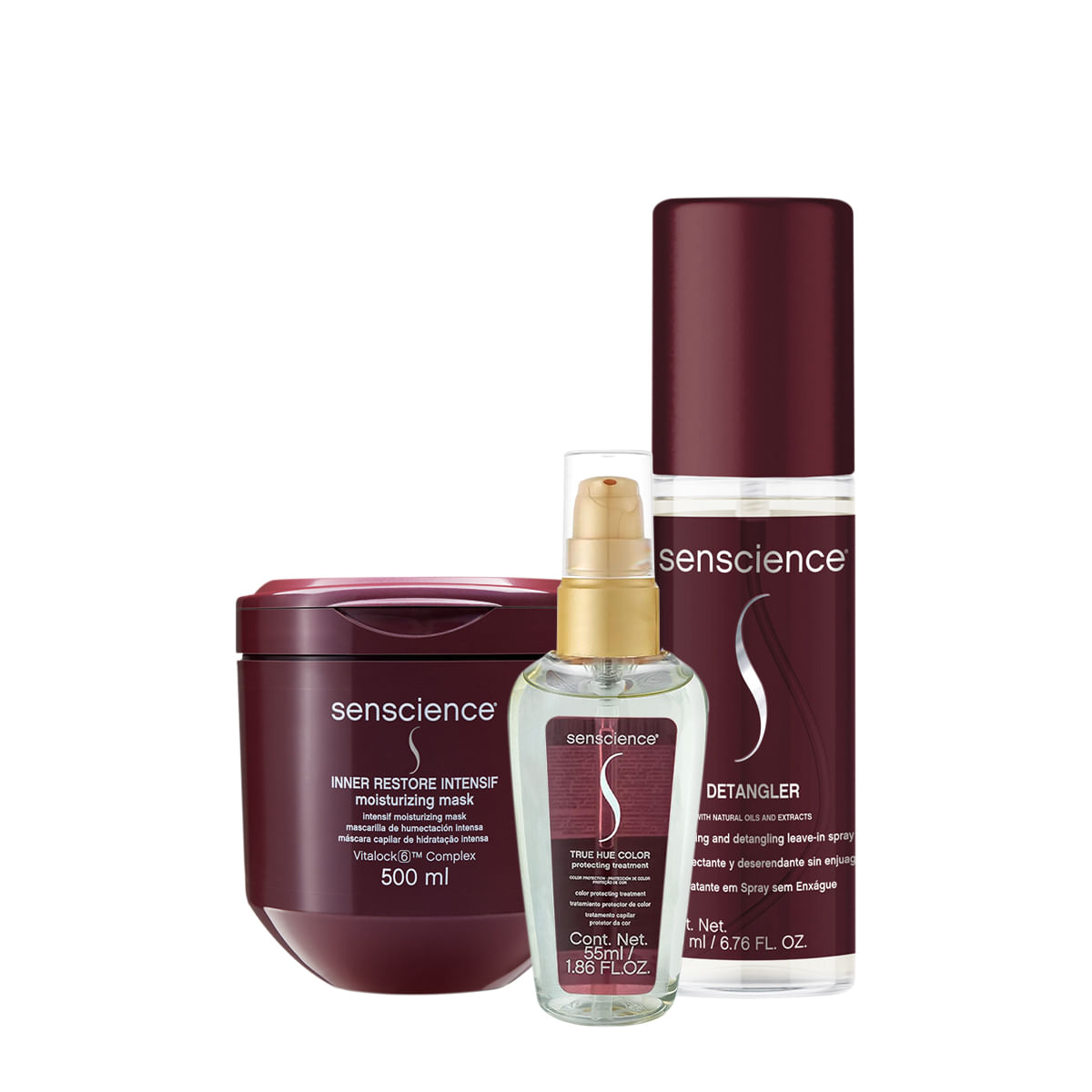 Kit Senscience Inner Restore Intensif Máscara True Hue Óleo e Detangler Leave-in (3 produtos)
