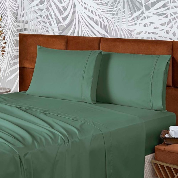 Encontraproduto.com.br - Jogo De Lençol Conforto King 4 Peças Micropercal 200 Fios C- Elástico - Verde Esmeralda