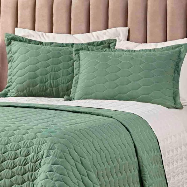 Encontraproduto.com.br - Kit Cobre Leito Colcha Jade Queen 03 Peças Dupla Face Micropercal 200 Fios Matelado Clean - Verde