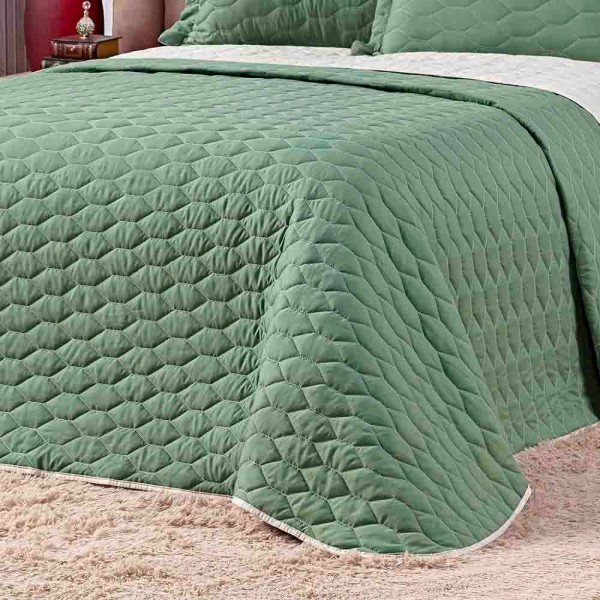 Encontraproduto.com.br - Kit Cobre Leito Colcha Jade Queen 03 Peças Dupla Face Micropercal 200 Fios Matelado Clean - Verde