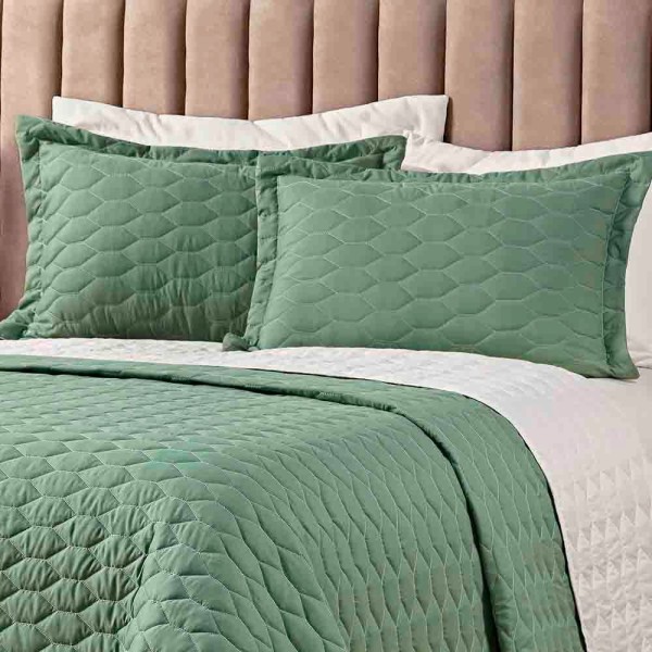 Encontraproduto.com.br - Kit Cobre Leito Colcha Jade Queen 03 Peças Dupla Face Micropercal 200 Fios Matelado Clean - Verde
