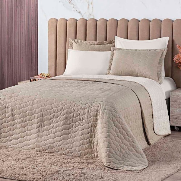 Encontraproduto.com.br - Kit Cobre Leito Colcha Jade King 03 Peças Dupla Face Micropercal 200 Fios Matelado Clean - Cáqui