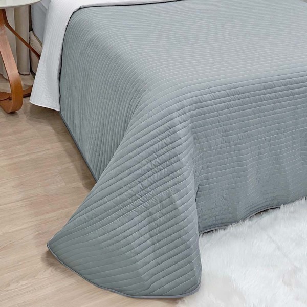Encontraproduto.com.br - Kit Cobre Leito Colcha Celeste King 03 Peças Dupla Face Micropercal 200 Fios Prático Liso - Cinza