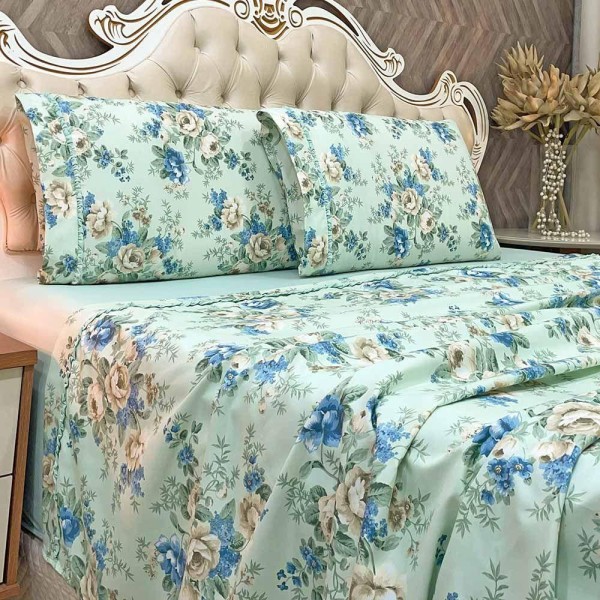 Encontraproduto.com.br - Jogo De Lençol Dubai King 4 Peças Estampado Micropercal 200 Fios C- Elástico - Erva Doce