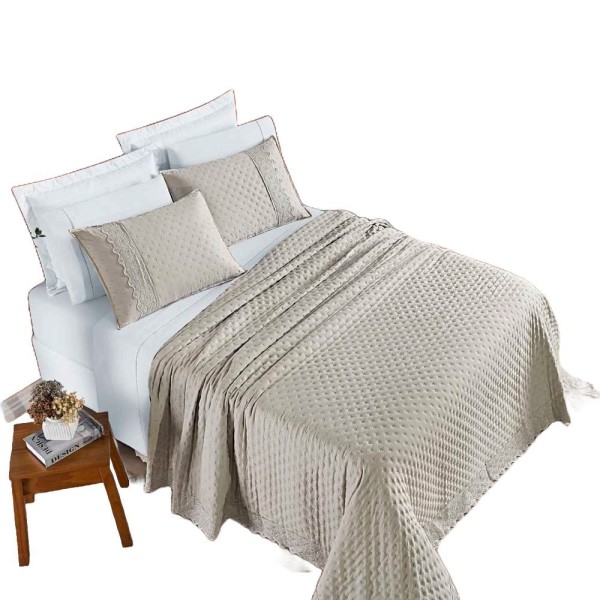 Encontraproduto.com.br - Kit Cobre Leito Colcha Nobre Casal Padrão 3 Peças Micrpercal 200 Fios Matelado - Cáqui Amêndoa