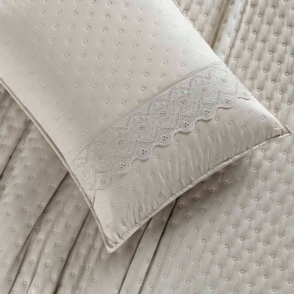 Encontraproduto.com.br - Kit Cobre Leito Colcha Nobre Casal Padrão 3 Peças Micrpercal 200 Fios Matelado - Cáqui Amêndoa