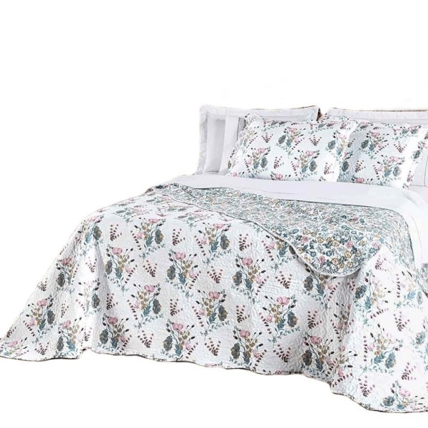 Encontraproduto.com.br - Kit Colcha Cobre Leito Haven Casal 3 Peças Micropercal 200 Fios Dupla Face - Maggie Floral